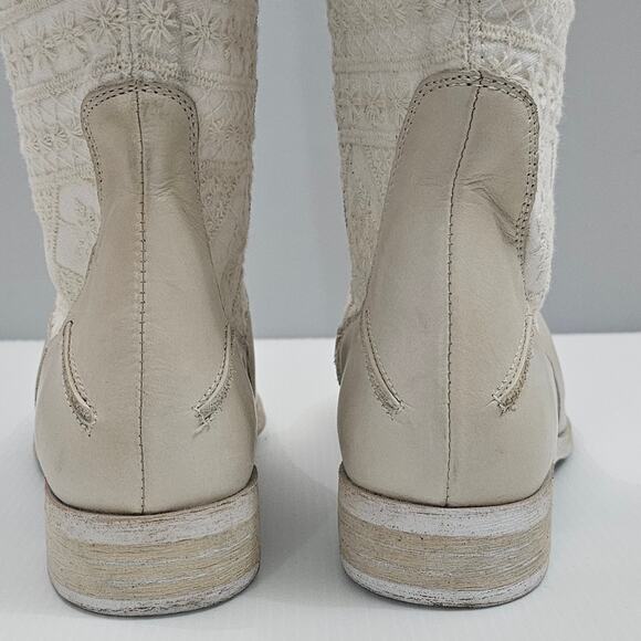 NEW Free People Bren Knee High Boot Womens EU 38 Cream Embroidered Boho Slouchy - Picture 9 of 15